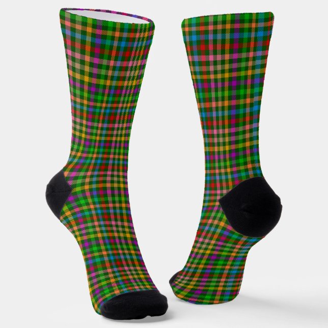 Green Colorful Gingham Plaid Pattern  Socks (Angled)