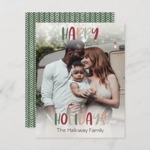 Green Colorful Happy Holidays Bright Full Photo Holiday Card