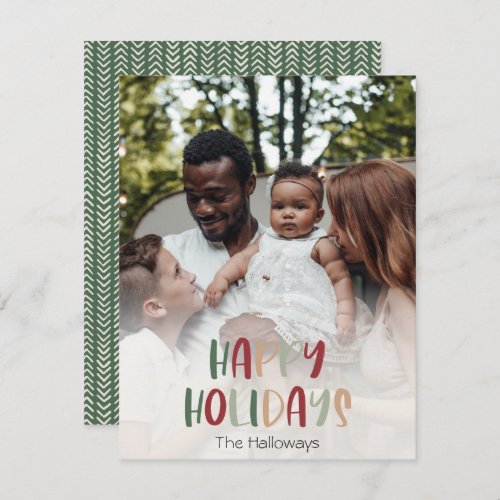 Green Colorful Happy Holidays Full Vertical Photo Holiday Card