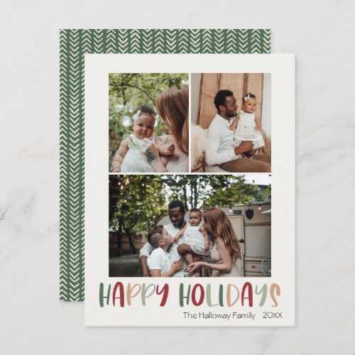 Green Colorful Happy Holidays Vertical 3 Photo Holiday Card