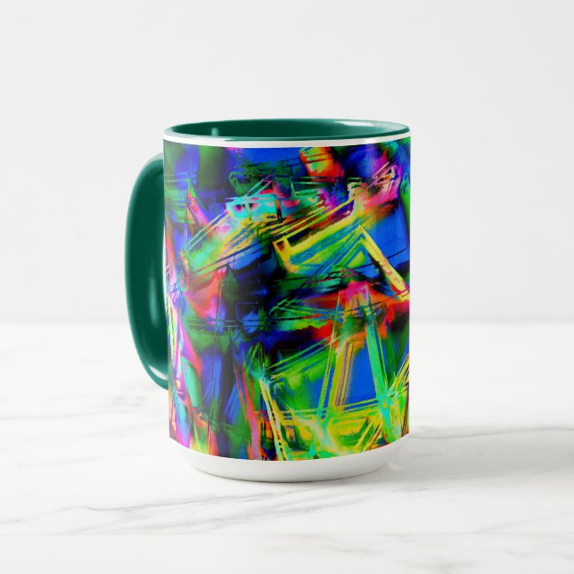 Green colorful 'squares with wrong brush strokes' mug (Front Left)