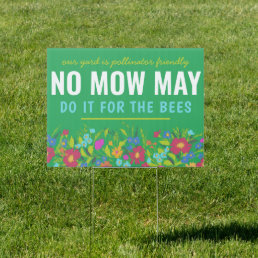 Green Colorful Wildflower No Mow May Sign