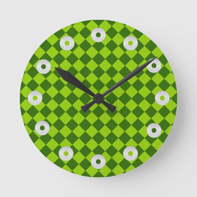 Green Combination Diamond Pattern by STaylor Round Clock (Front)