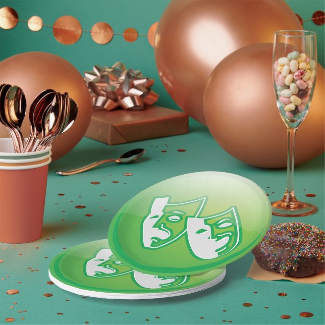 Green Comedy and Tragedy Drama Masks Paper Plates (Creator Uploaded)