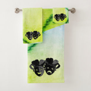Green Comedy and Tragedy Theater Design Bath Towel Set