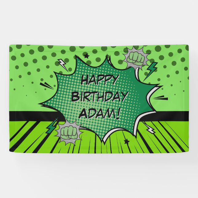 Green comic birthday banner (Horizontal)