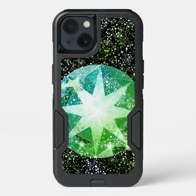 Green Compass Gemstone Rhinestone Gold Sparkle Otterbox iPhone Case (Back)