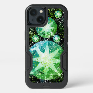Green Compass Gemstone Rhinestone Gold Sparkle iPhone 13 Case