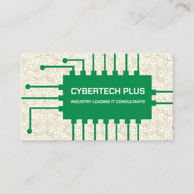 Green Computer Chip and Circuits IT Tech Business Card (Front)