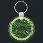 Green Computer Circuit Board Bar Mitzvah Keychain<br><div class="desc">Green computer circuit board Bar Mitzvah favor keychain. This non-traditional computer motherboard or electronics inspired design features a subtle Jewish Star of David along with circuitry as you'd see on an electronic circuit board. These elements are paired with digital computer fonts. The colors are various shades of green from a...</div>