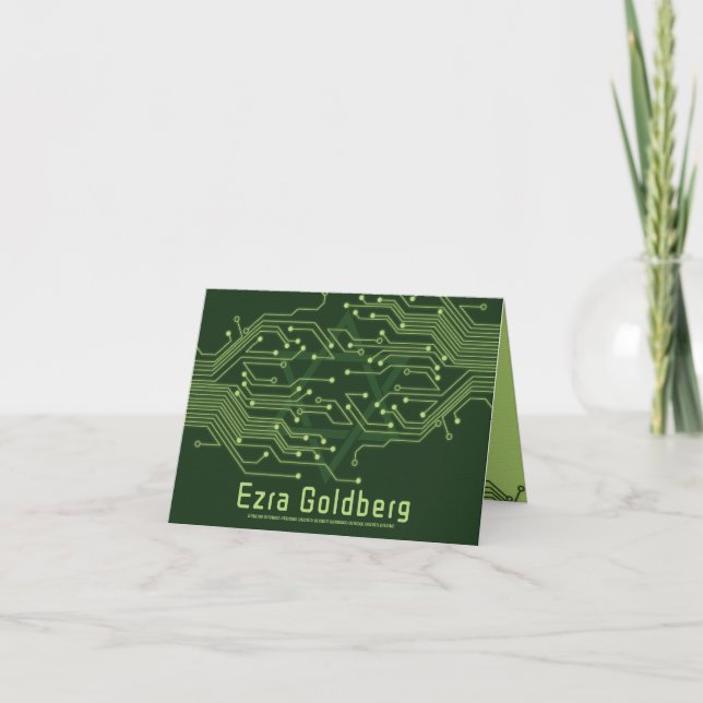 Green Computer Circuit Board Bar Mitzvah Letterpress Thank You Card (Front)