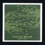 Green Computer Circuit Board Bar Mitzvah Paper Dinner Napkins<br><div class="desc">Green computer circuit board Bar Mitzvah paper napkins. This non-traditional computer motherboard or electronics inspired design features circuitry as you'd see on an electronic circuit board and digital computer fonts. The colors are various shades of green from a light lime green to a deep forest green. This is the best...</div>