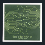 Green Computer Circuit Board Bar Mitzvah Paper Dinner Napkins<br><div class="desc">Green computer circuit board Bar Mitzvah paper napkins. This non-traditional computer motherboard or electronics inspired design features circuitry as you'd see on an electronic circuit board and digital computer fonts. The colors are various shades of green from a light lime green to a deep forest green. This is the best...</div>