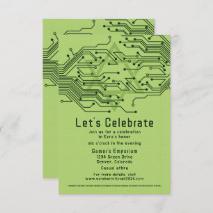 Green Computer Circuit Board Bar Mitzvah Reception Enclosure Card