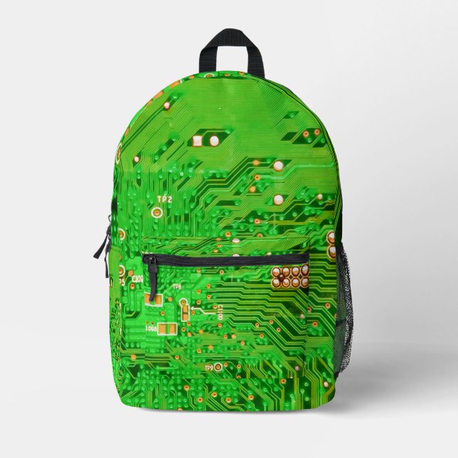 Green Computer Circuit Board Printed Backpack (Front)