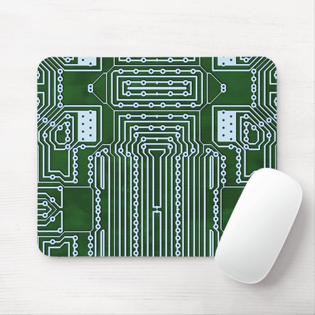Green Computer Circuit Board White Lines Pattern Mouse Pad (With Mouse)