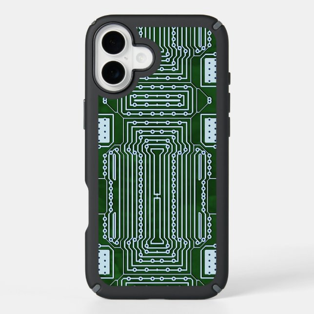 Green Computer Circuit Board White Lines Pattern Speck iPhone Case (Front)