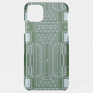 Green Computer Circuit Board White Lines Pattern iPhone 11 Pro Max Case