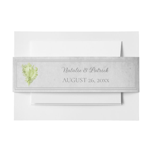 Green Conch Shell Invitation Belly Band (Front Example)