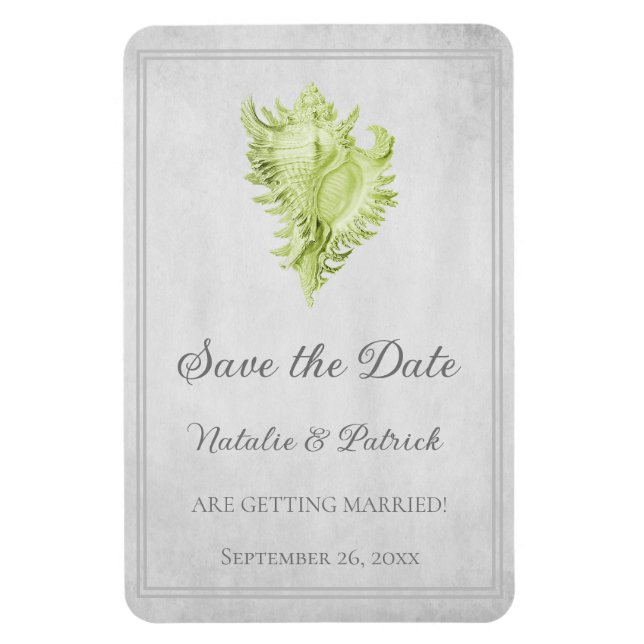 Green Conch Shell Save the Date Magnet (Vertical)