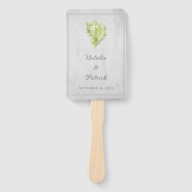Green Conch Shell Wedding Hand Fans (Front)