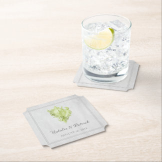 Green Conch Shell Wedding Paper Coasters