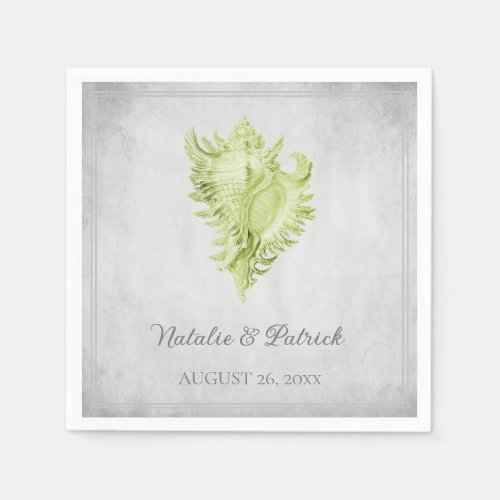 Green Conch Shell Wedding Paper Napkins