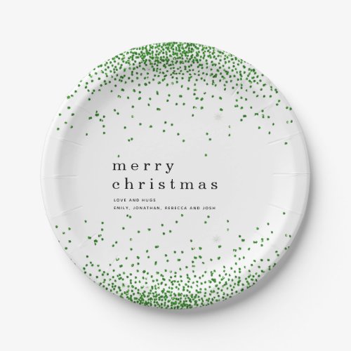 Green Confetti Glitter Name Merry Christmas Paper Plates