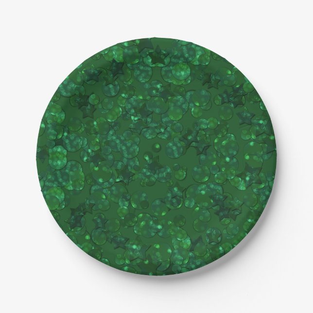 Green, confetti, glitter paper plates (Front)