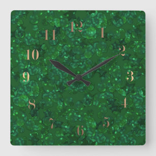 Green, confetti, glitter square wall clock