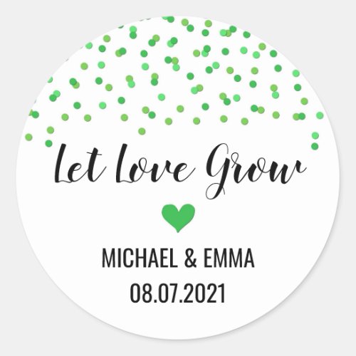 Green Confetti Heart Let Love Grow Classic Round Sticker