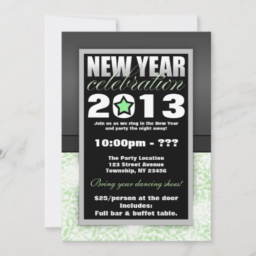 Green Confetti New Year Celebration Invitations