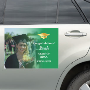 Green Congrats Graduation with a Custom Photo Car Magnet