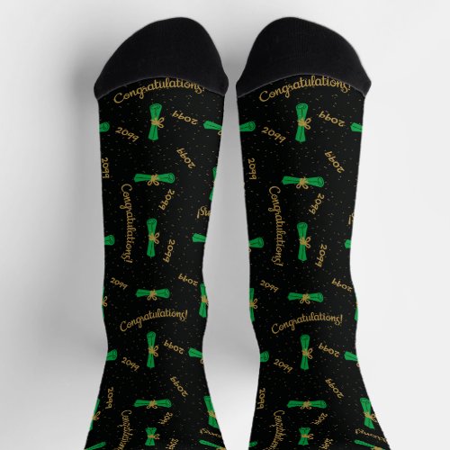 Green Congratulations Diploma Class Year Socks