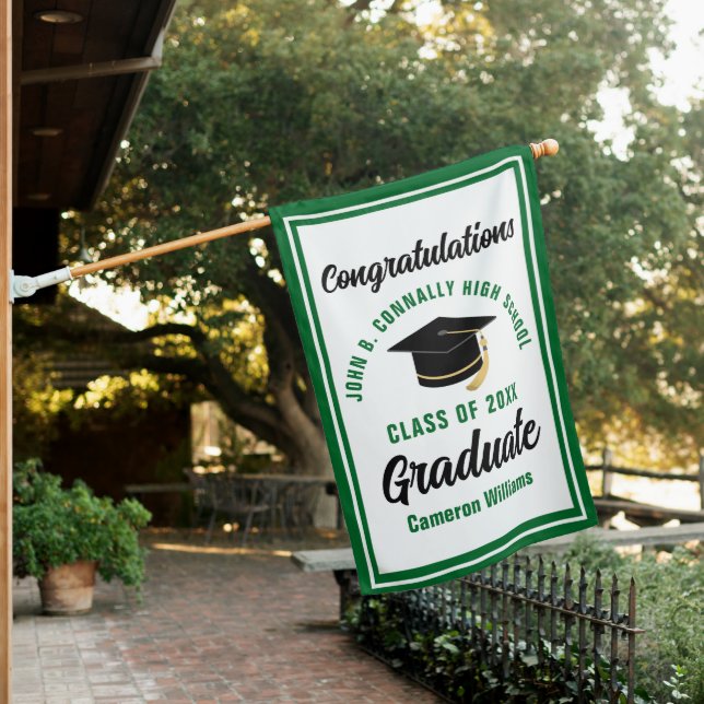Green Congratulations Graduate Custom Graduation House Flag (In SItu)