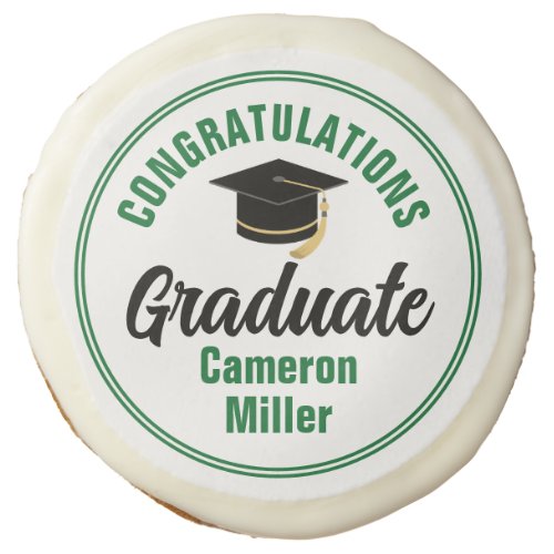 Green Congratulations Graduate Name Custom Party Sugar Cookie