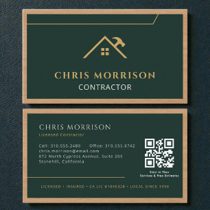 Green Construction Professional Wood QR Code Business Card