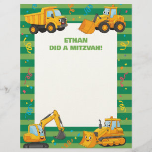 Green Construction Trucks Customized Mitzvah Notes Letterhead