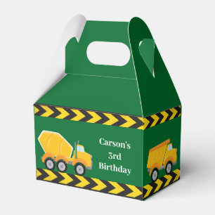 Green Construction Trucks Kids Birthday Party Favor Boxes
