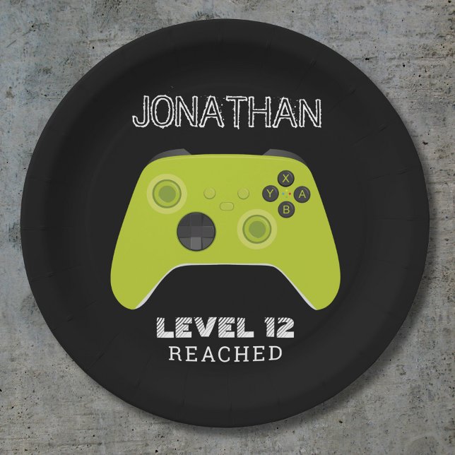 GREEN CONTROLLER GAMER LEVEL UP FAVOR BAG PAPER PLATES (Creator Uploaded)