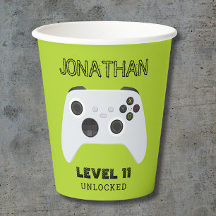 GREEN CONTROLLER GAMER LEVEL UP PAPER CUPS
