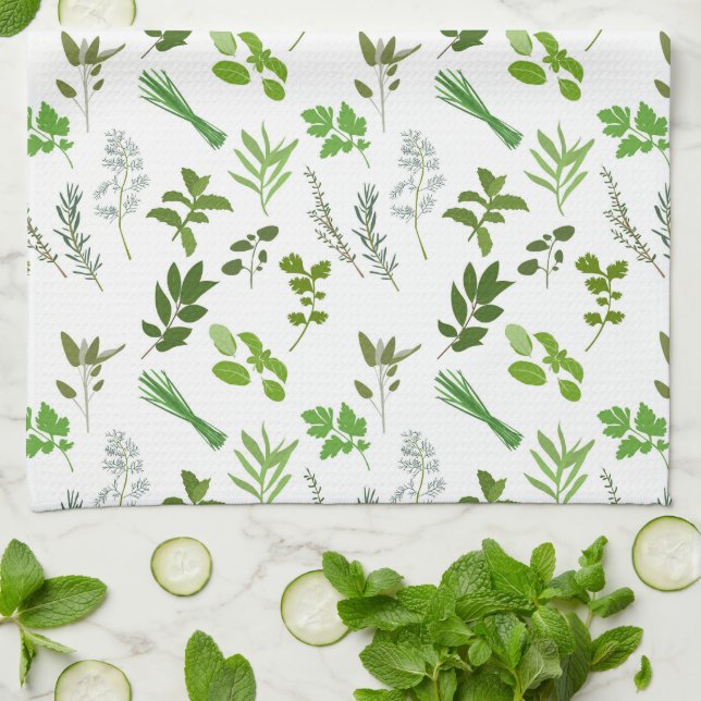Green Cooking Culinary Garden Herbs Cooking Kitchen Towel (Folded)