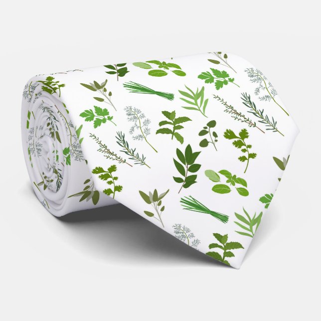 Green Cooking Culinary Garden Herbs  Neck Tie (Rolled)