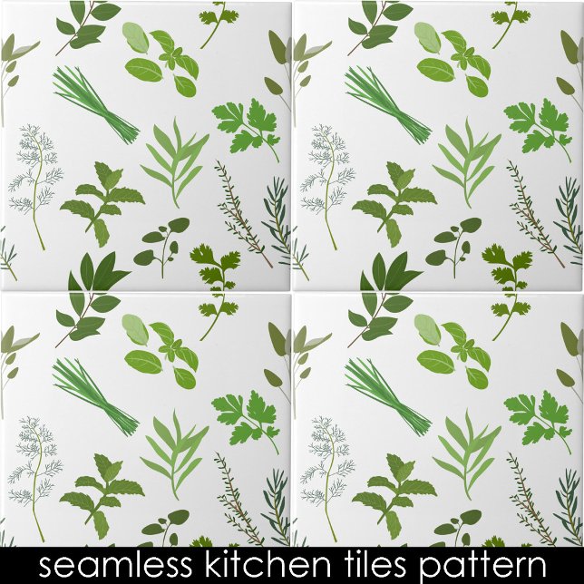 Green Cooking Herbs Kitchen Seamless Pattern Ceramic Tile (Green Cooking Herbs Kitchen Seamless Pattern Ceramic Tile)
