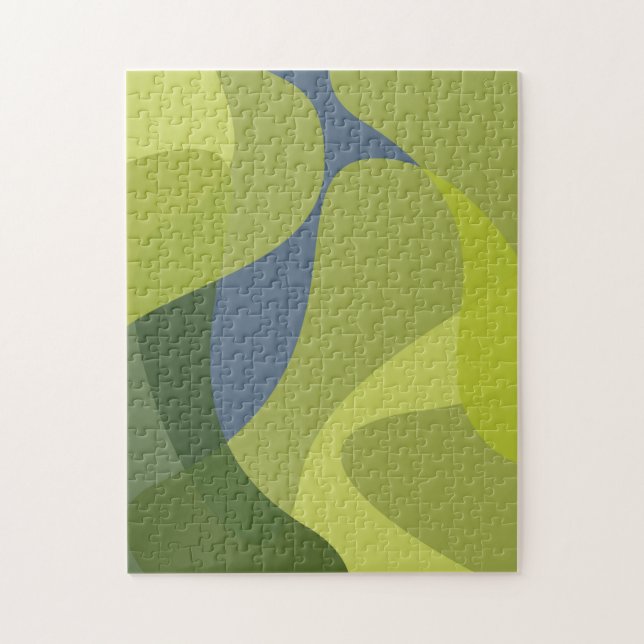Green, cool, trendy, modern wavy organic shapes jigsaw puzzle (Vertical)