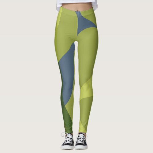Green cool trendy modern wavy organic shapes leggings