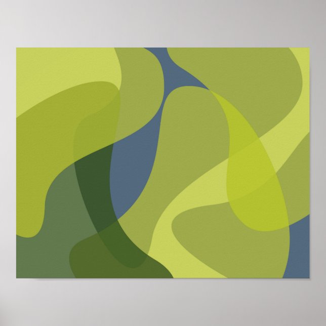 Green, cool, trendy, modern wavy organic shapes poster (Front)