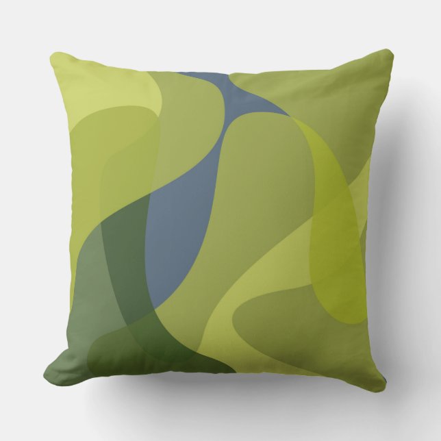 Green, cool, trendy, modern wavy organic shapes throw pillow (Front)