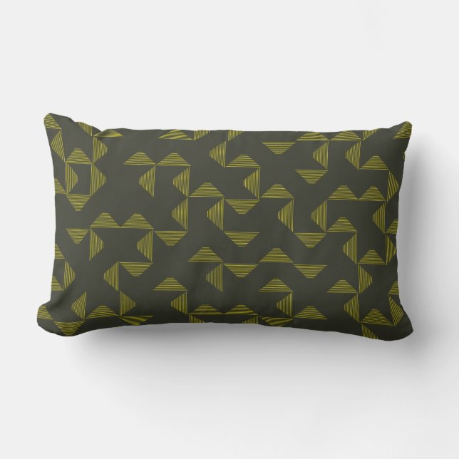 Green, cool, unique, trendy triangles pattern lumbar pillow (Front)
