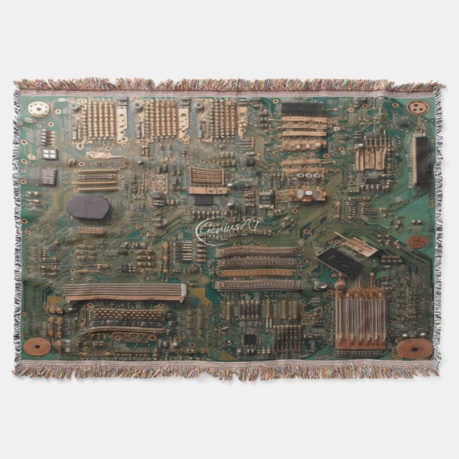 Green & Cooper Circuit Board Cotton Throw Blanket (Front)